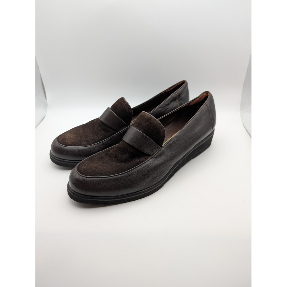 Cole Haan Womens 7B Brown Leather Suede Penny Loafers Wedge F3062 Made in Brazil